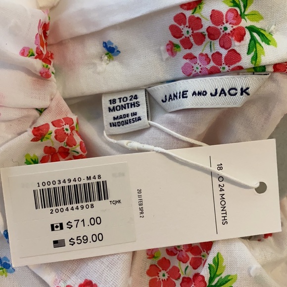 Janie and Jack 18 to 24 mo white and pink romper - Picture 5 of 5